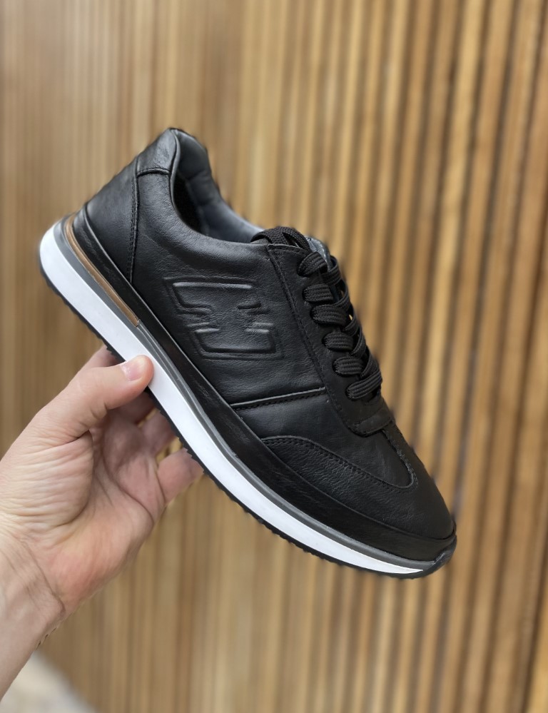 Ανδρικά μαύρα δερμάτινα casual Sneakers με ανάγλυφο σχέδιο HG175543 φωτογραφία